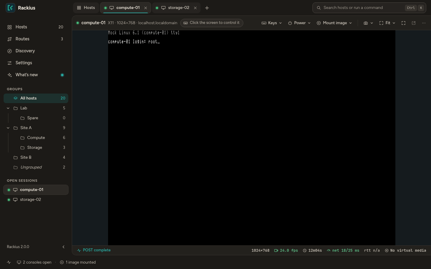 A console tab, with its toolbar and stats bar